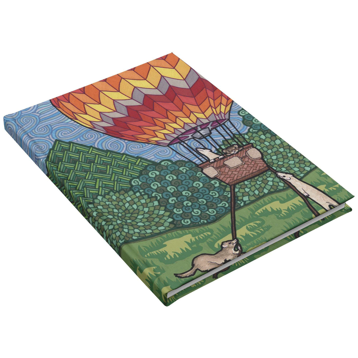 A Ferret Flight Journal with a colorful cover illustrating a hot air balloon over a lush landscape with ferrets in the basket.
