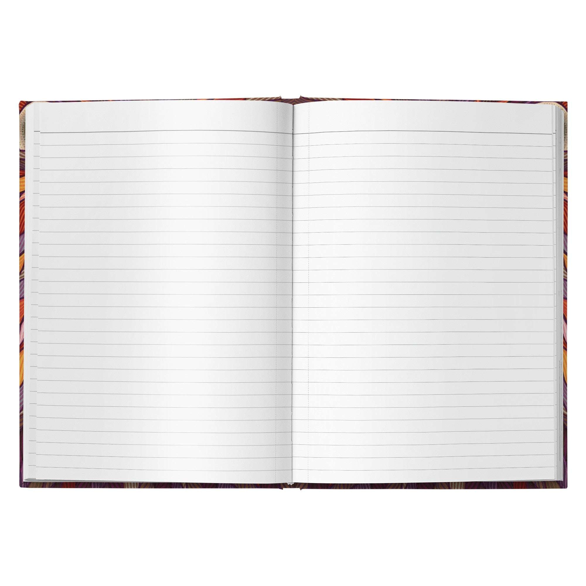 Open Lion Pride Journal with lined pages, displayed flat, showing visible margins and binding.