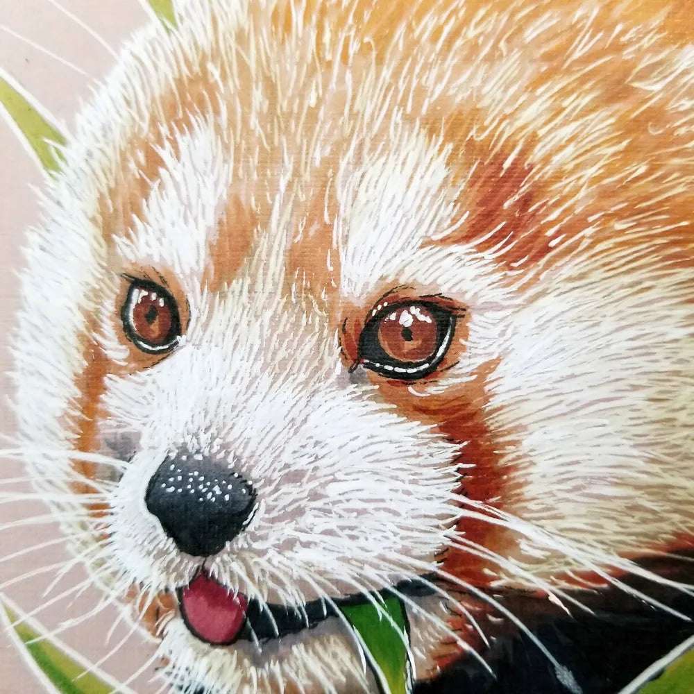 Close-up of a Red Panda - Original Marker Painting depicting a red panda with detailed fur texture and expressive brown eyes.