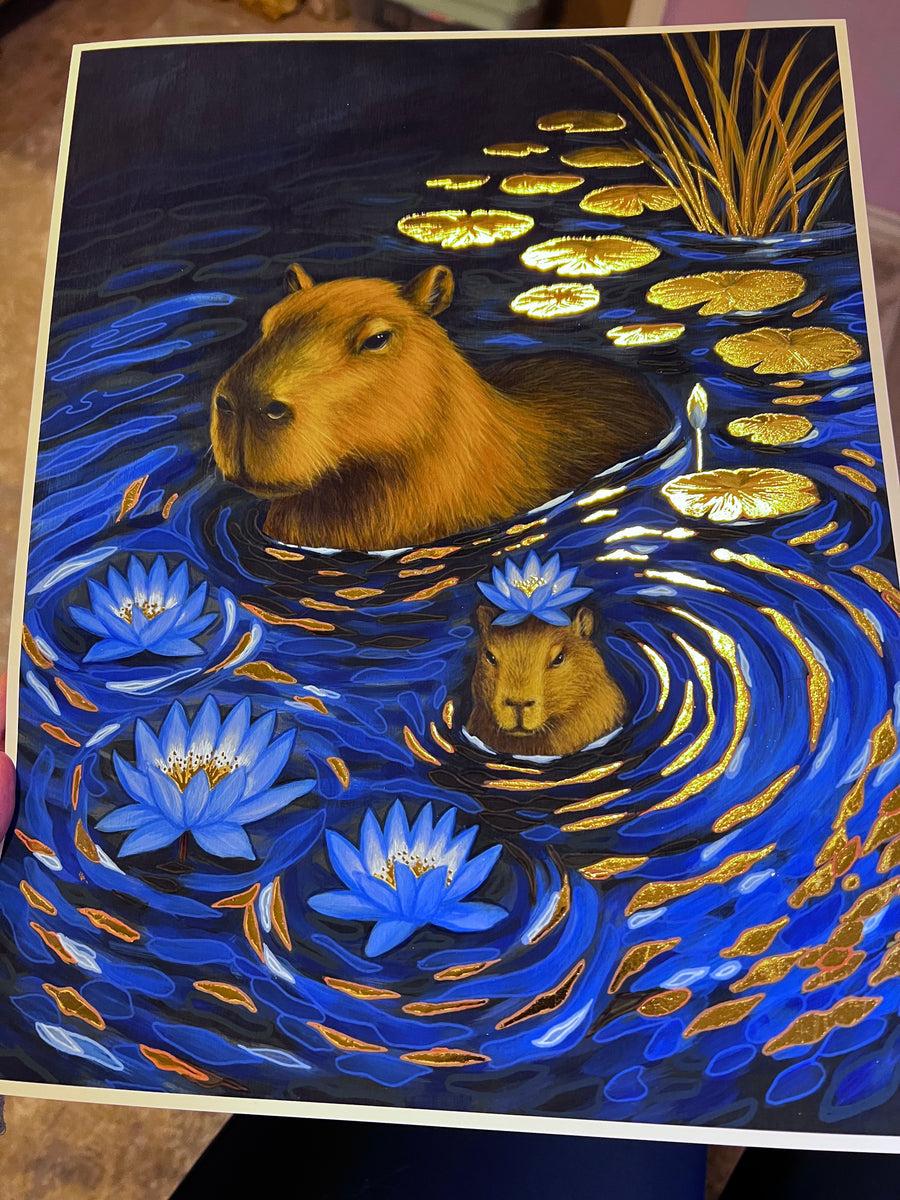 Capybara Dreams - Embellished Fine Art Print, 11x14