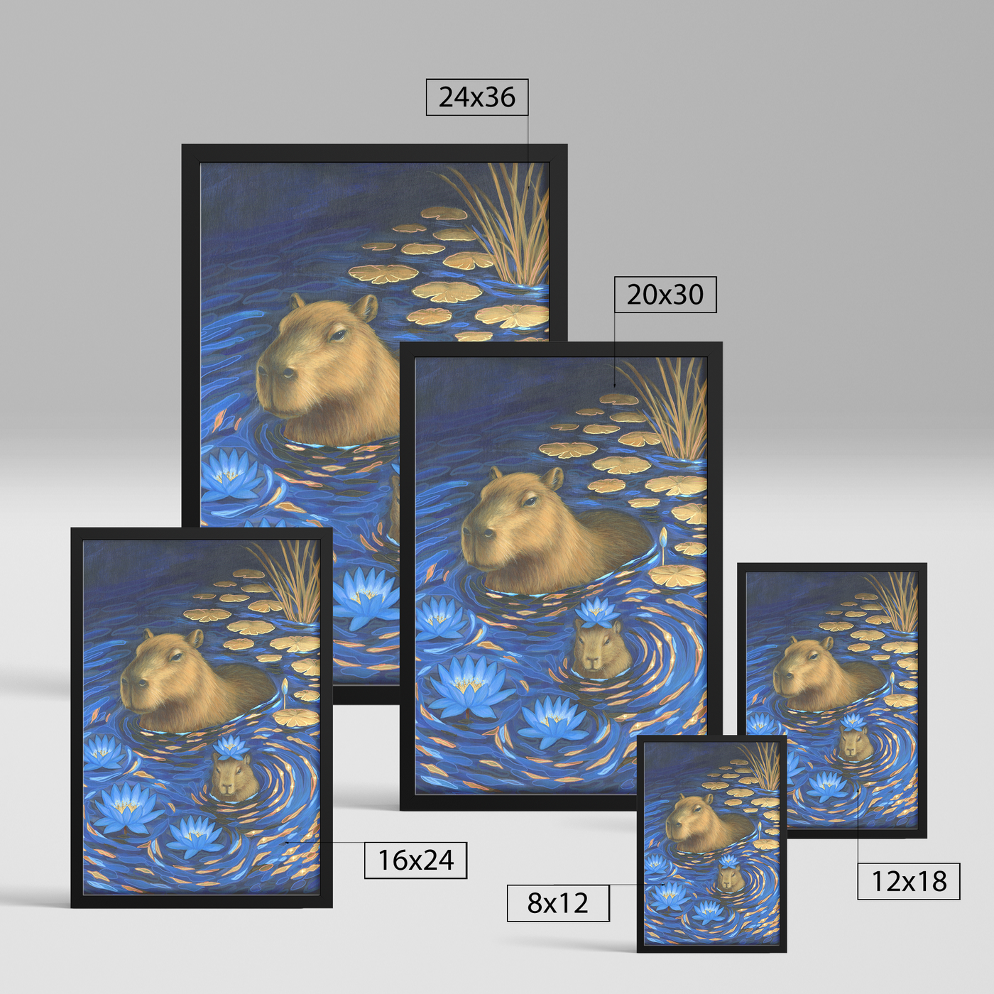 Capybara_Dreams_Framed_Print_FAP_V_Rectangle_Size_Options_Mockup.png
