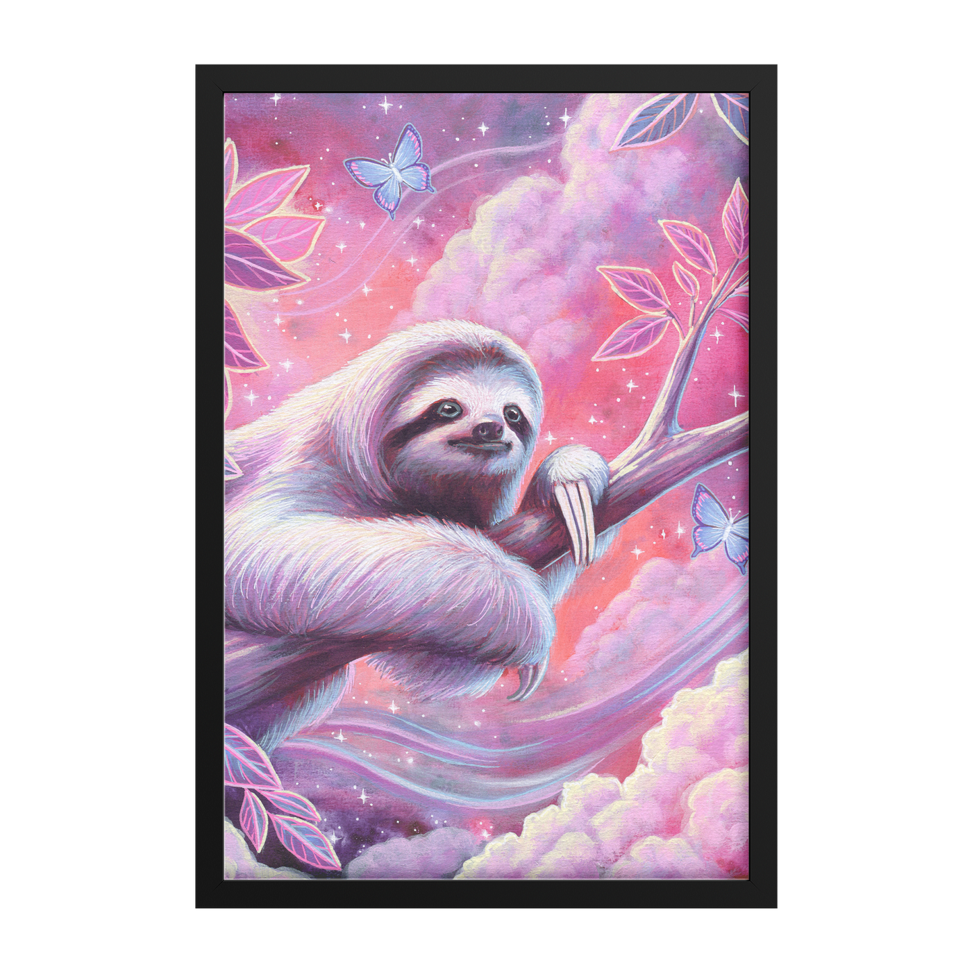 Stargazer_Sloth_Framed_Print_FAP_V_Rectangle_Main_Black_Mockup.png