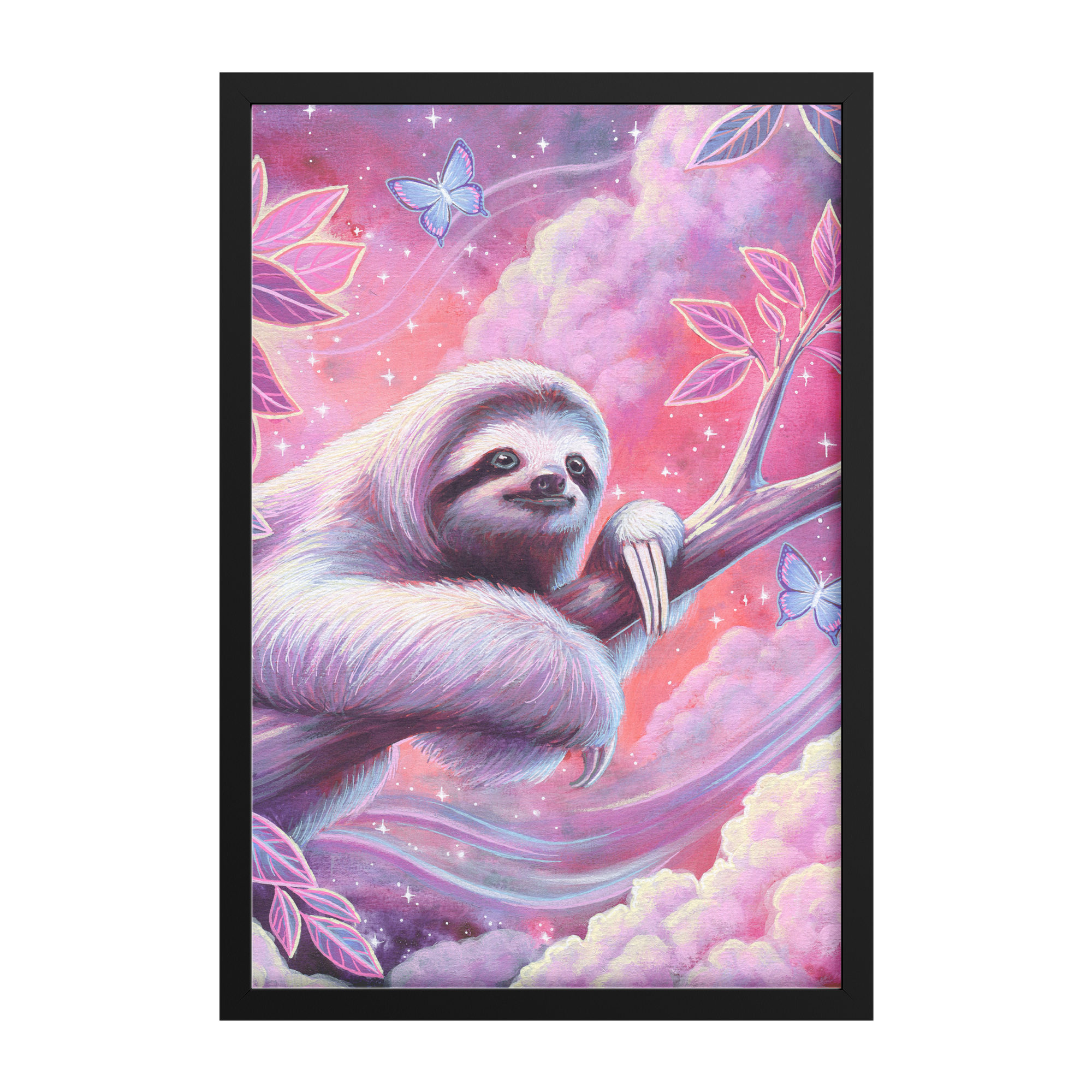 Stargazer_Sloth_Framed_Print_FAP_V_Rectangle_Main_Black_Mockup.png