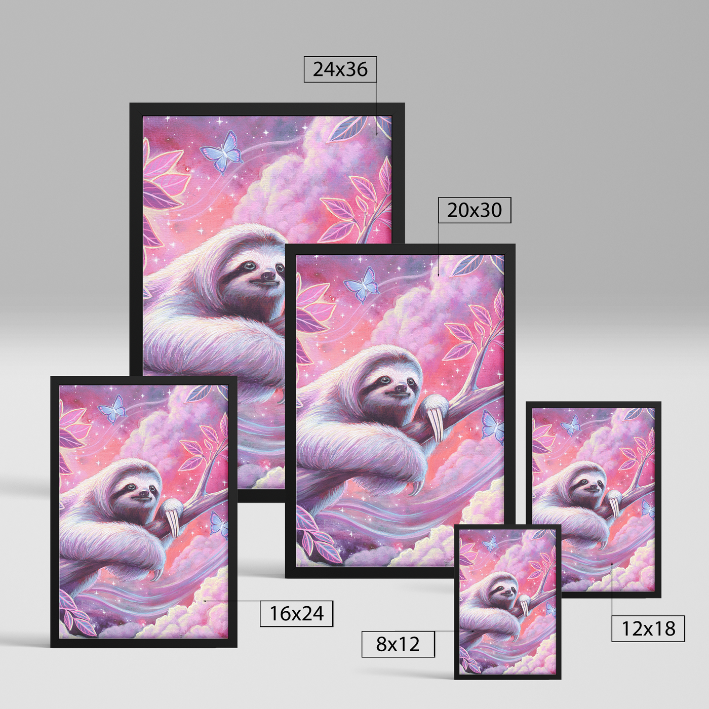 Stargazer_Sloth_Framed_Print_FAP_V_Rectangle_Size_Options_Mockup.png