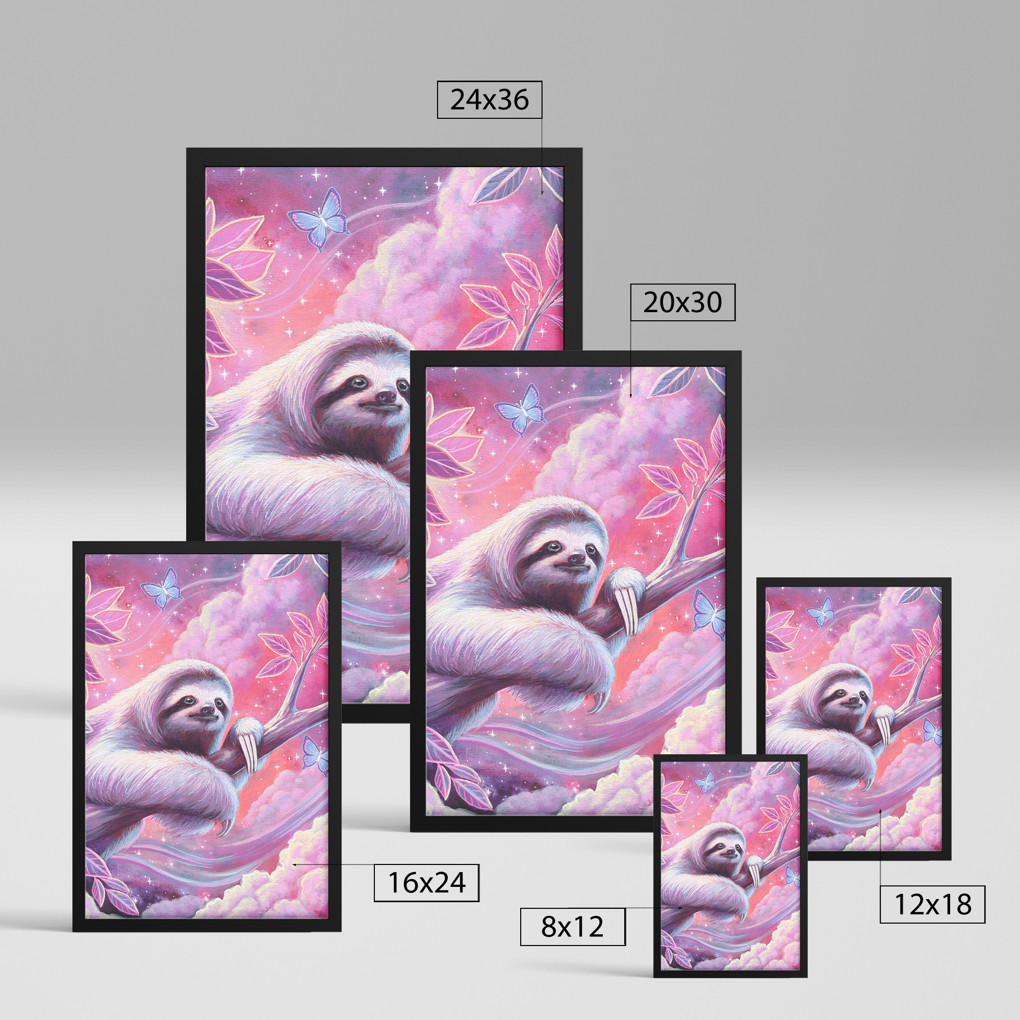 Stargazer_Sloth_Framed_Print_FAP_V_Rectangle_Size_Options_Mockup.png