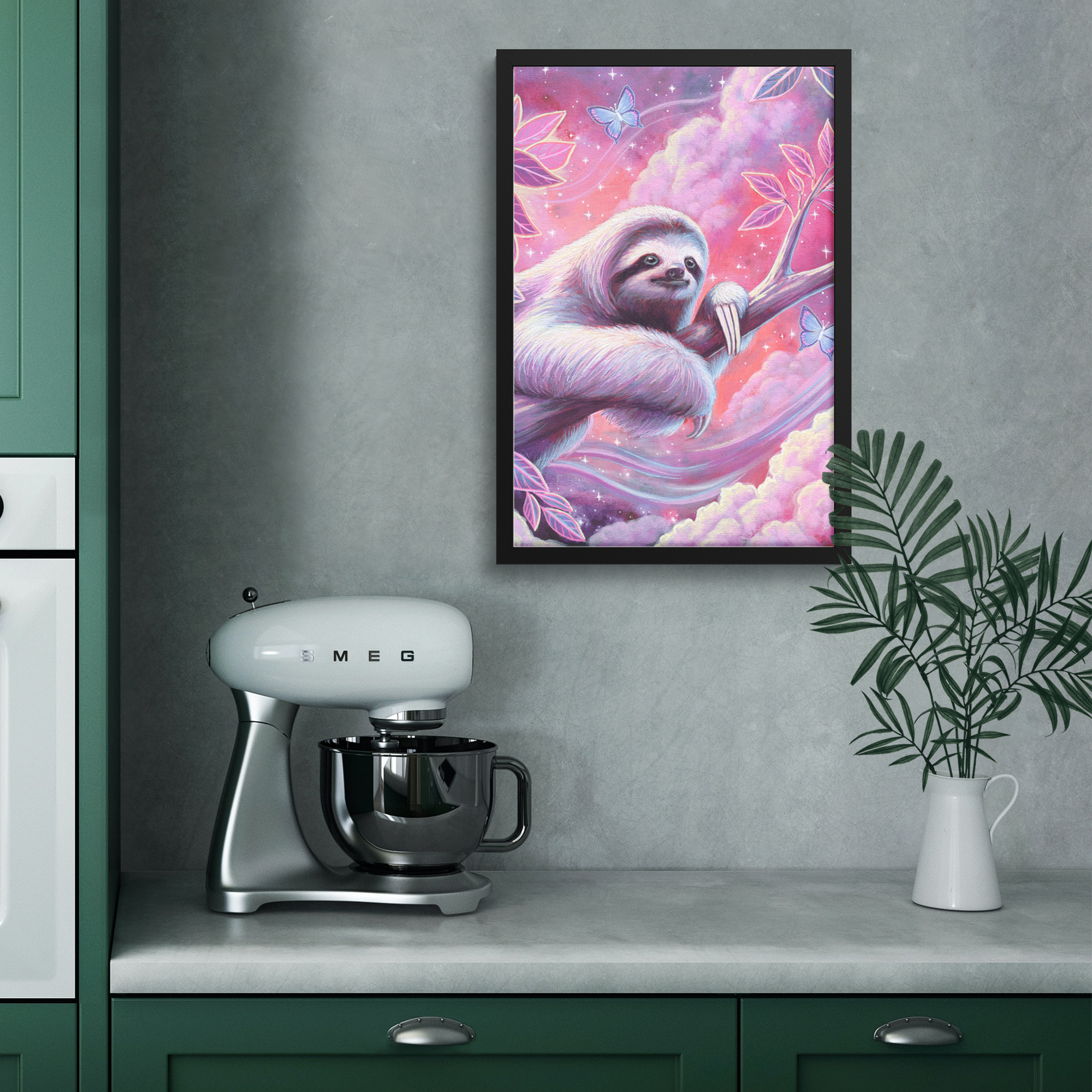 Stargazer_Sloth_Framed_Print_FAP_V_Rectangle_Small_Lifestyle_Mockup.png